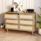 Commode en rotin à 6 tiroirs avec cadre en bois
