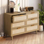 Commode en rotin à 6 tiroirs avec cadre en bois