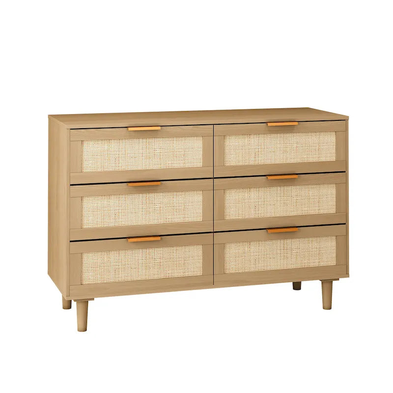 Commode en rotin à 6 tiroirs avec cadre en bois