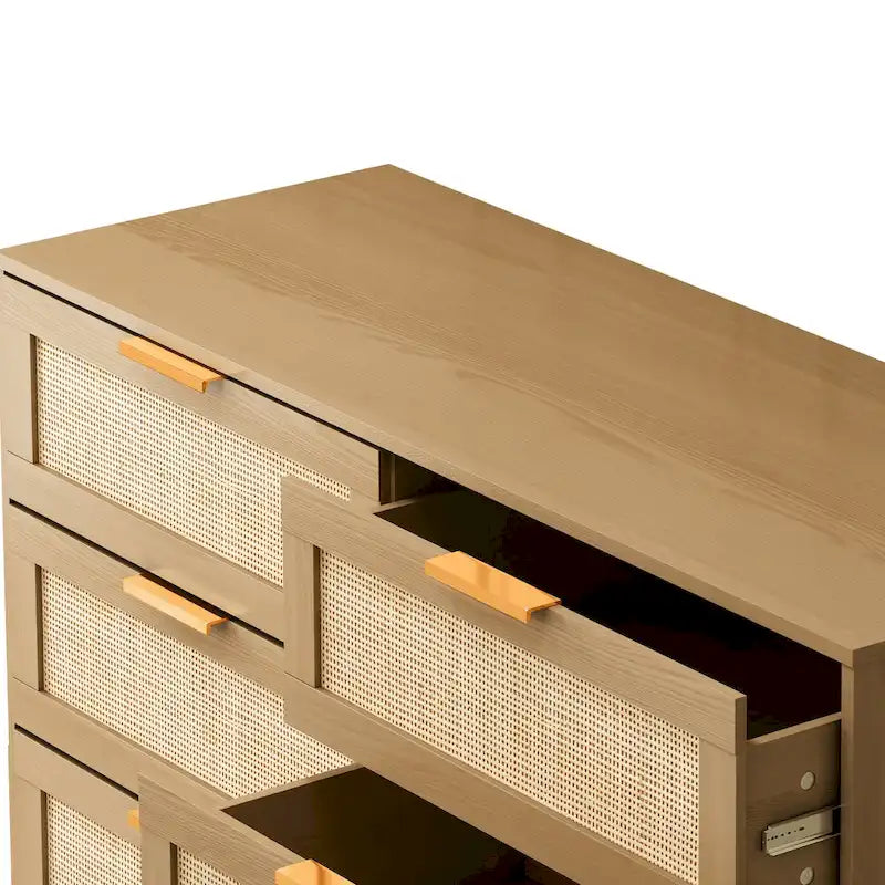 Commode en rotin à 6 tiroirs avec cadre en bois