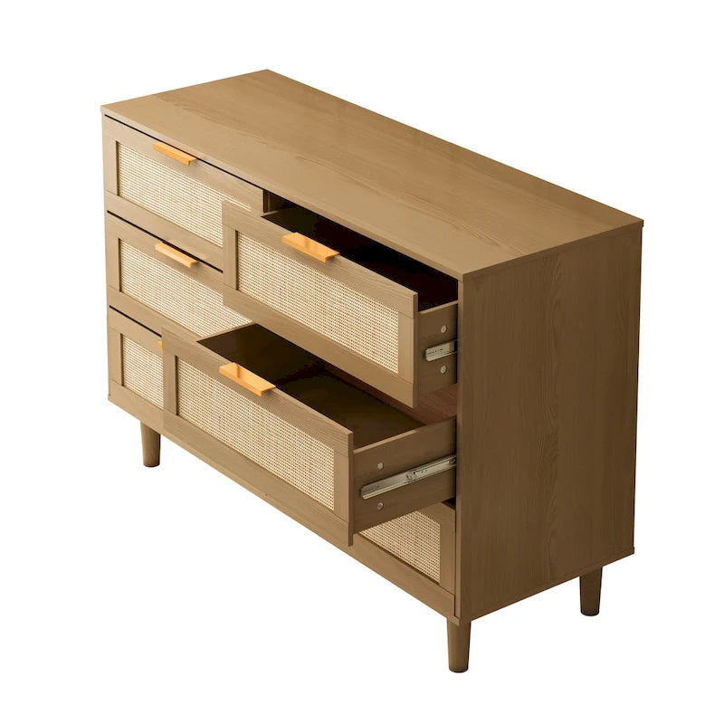 Commode en rotin à 6 tiroirs avec cadre en bois