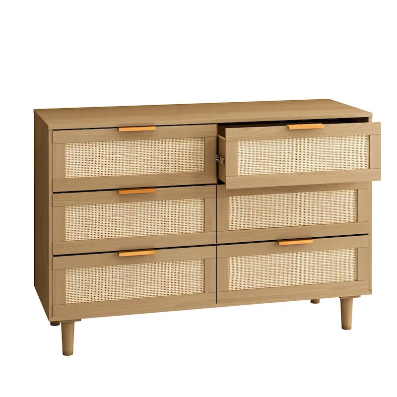 Commode en rotin à 6 tiroirs avec cadre en bois