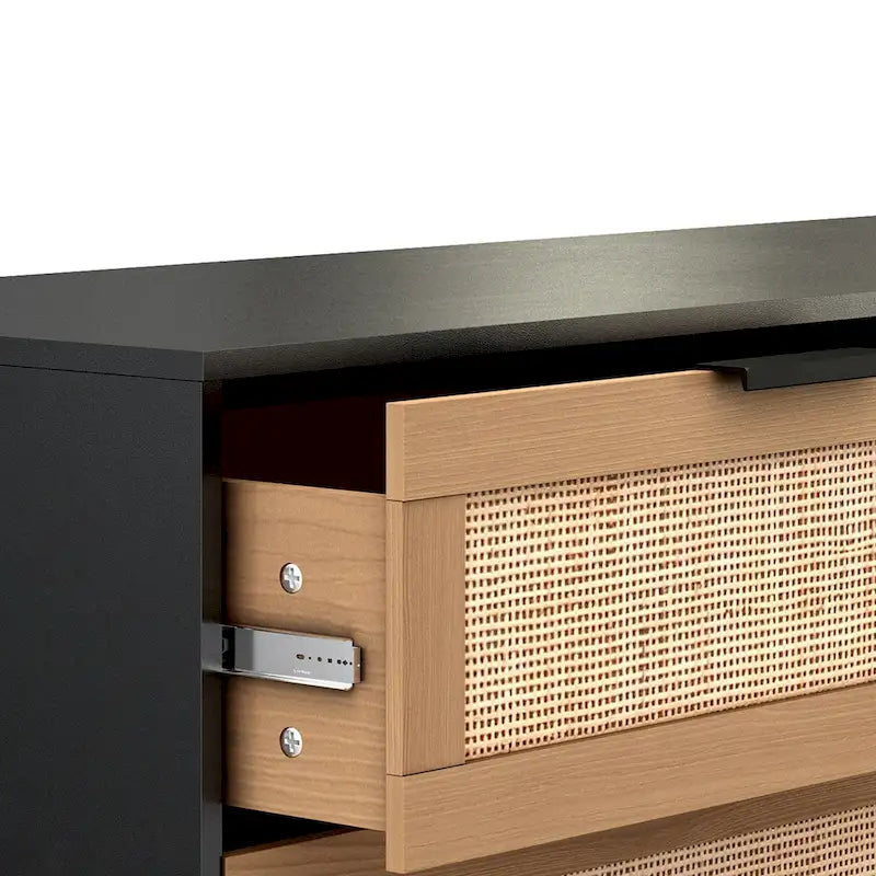 Commode en rotin à 6 tiroirs avec cadre en bois